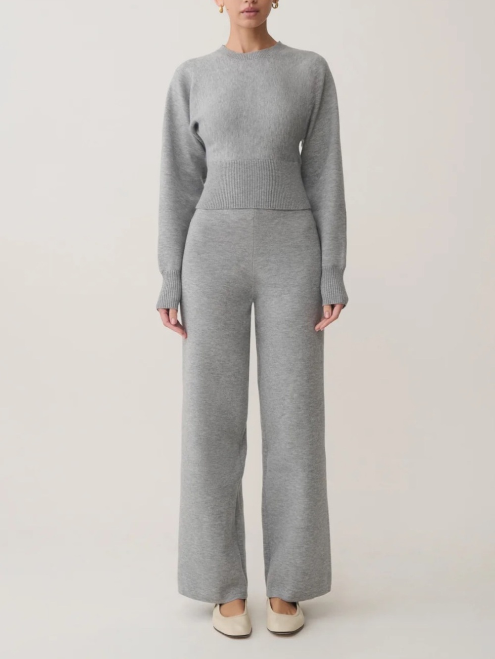 Meshki Gray Wide-Leg Knit Jumpsuit pants and Top -Set size XS